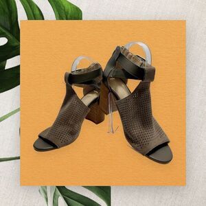 Marc Fisher Gabie Heels Grey Taupe Suede Cutout Block Heel Open Toe Cage Size 8M